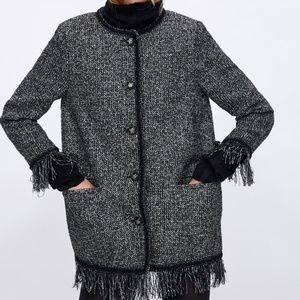 ZARA TWEED JACKET METALLIC THREAD FRAYED TRIM BUTTON FRONT NWT SIZE XS